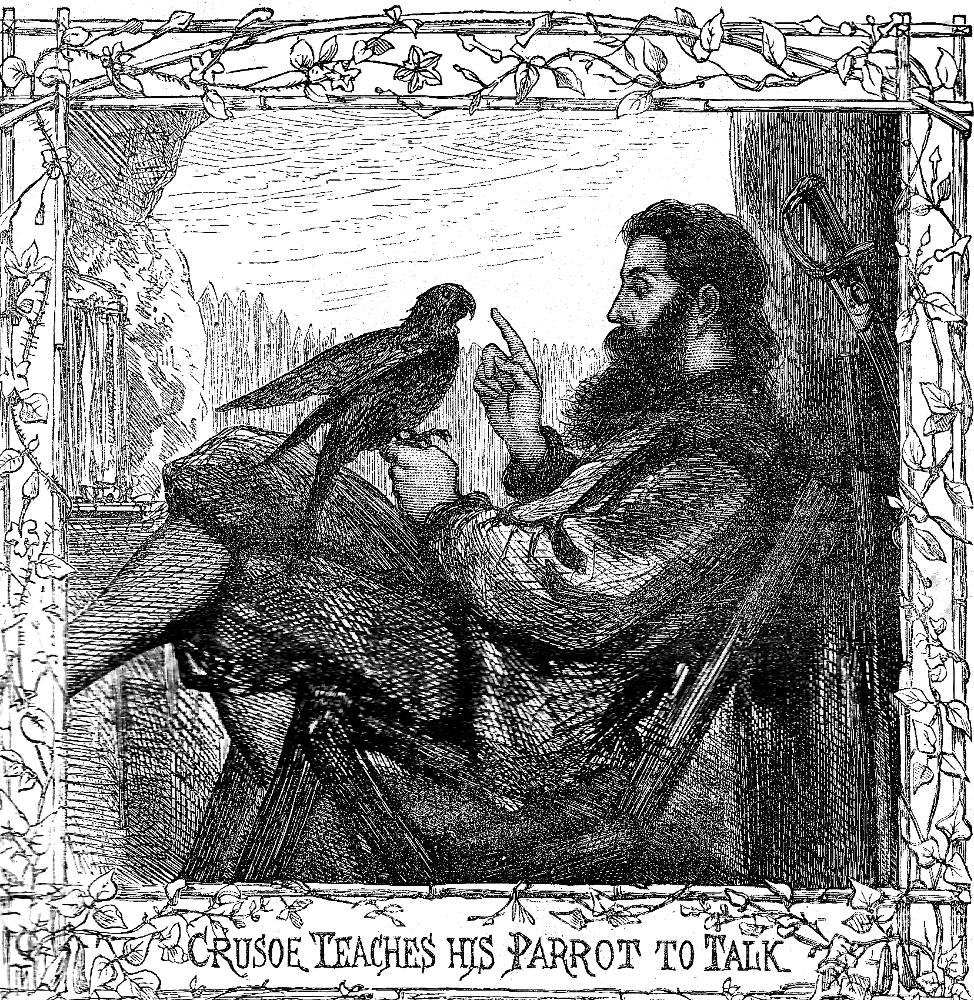 _Crusoe teaches his Parrot to talk_ for Daniel Defoe's _Adventures of Robinson Crusoe_ (1863-64)